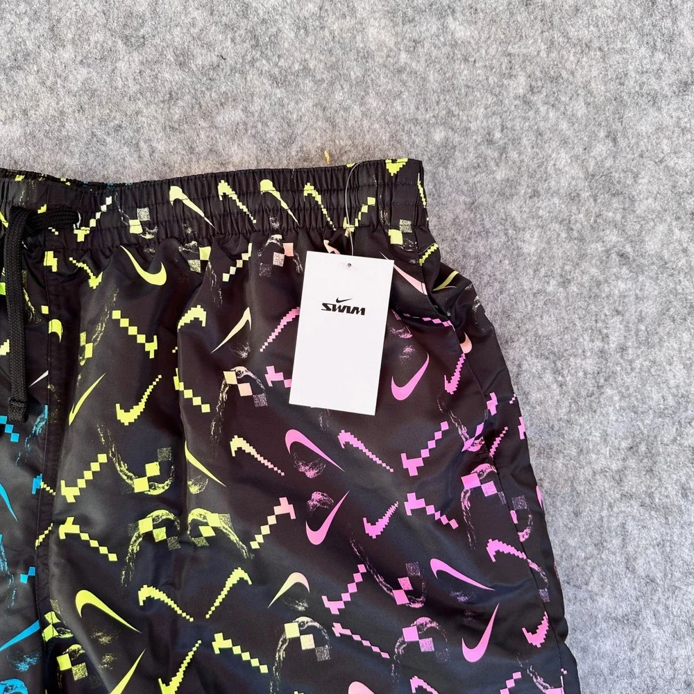Nike Mens XXL Black Pixelated Swoosh Swim Volley Shorts NESSD516-001 NWT